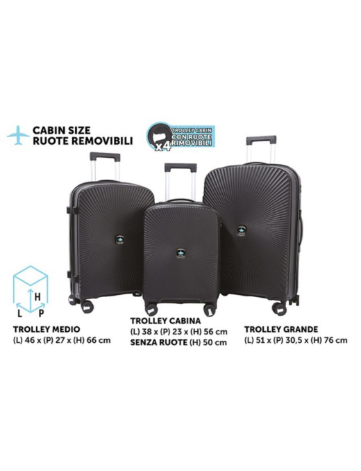 TROLLEY FLY NERO 3 PEZZI