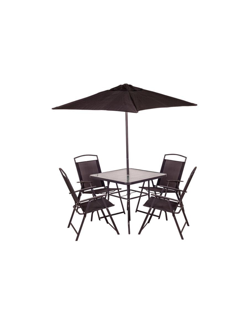 SET 6 PEZZI TAVOLO+SEDIE+OMBRELLONE NERO