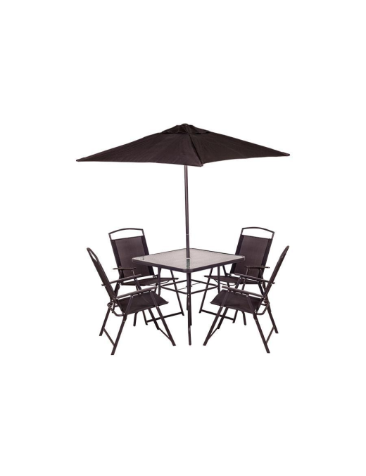 SET 6 PEZZI TAVOLO+SEDIE+OMBRELLONE NERO