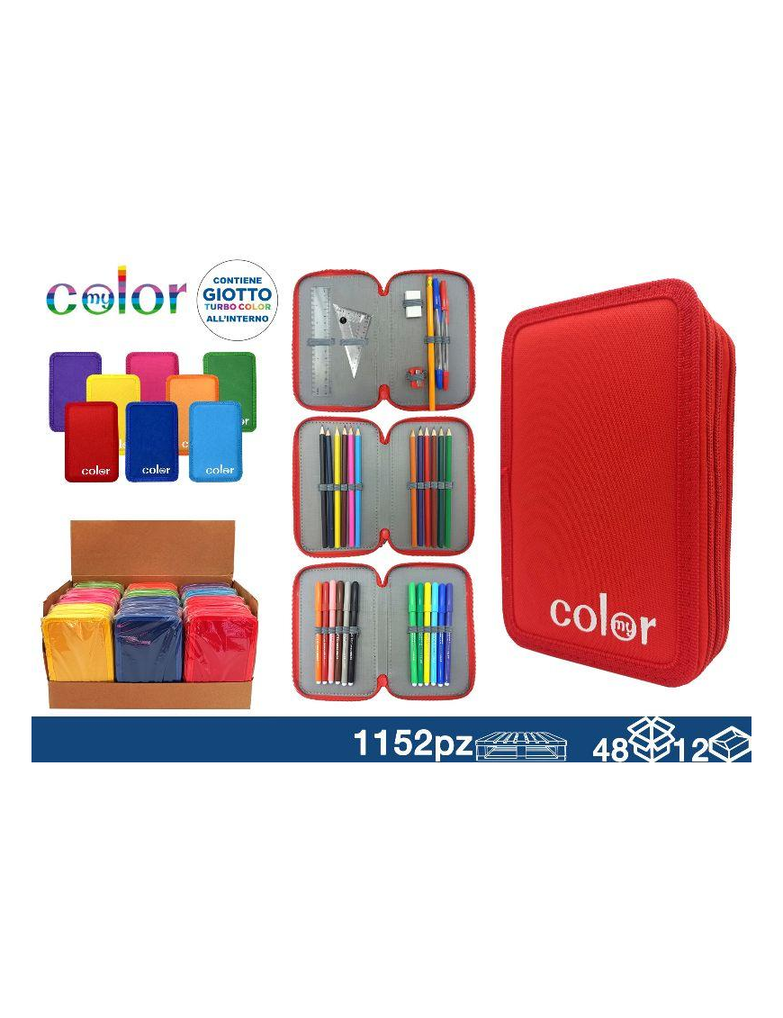 GIOTTO COLORED CASE WITH 3 ZIPPERS