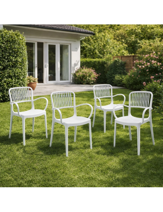 PURPLE CHAIR WITH ARMRESTS WHITE SET 4pcs