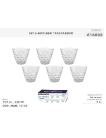 BICCHIERI IN VETRO 6pezzi 250ml TRASPARENTI