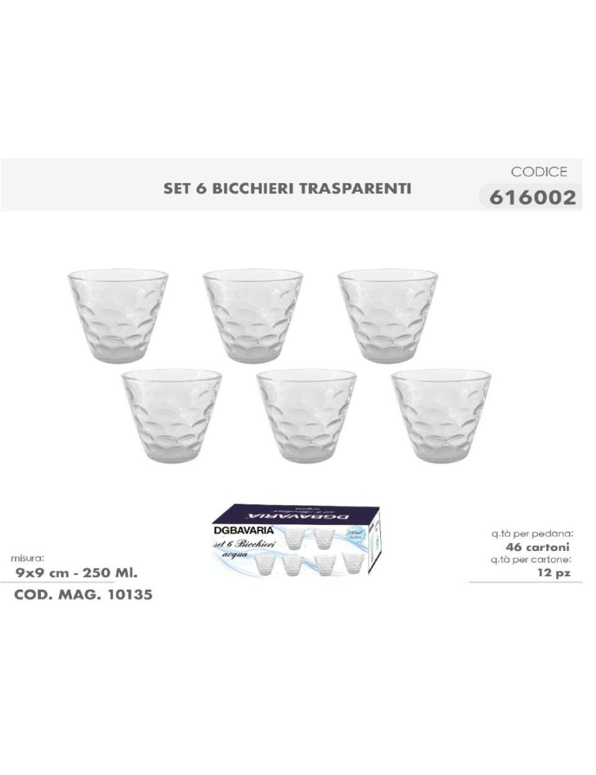 TRANSPARENT GLASS GLASSES 6 pieces 250ml
