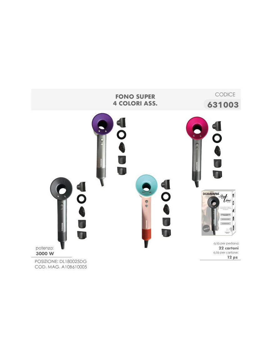 HAIR DRYER ASSORTED COLORS 3000W