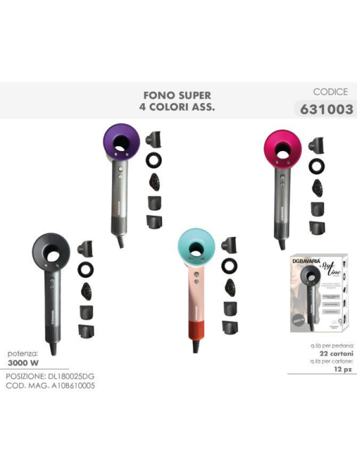 ASCIUGACAPELLI COLORI ASSORTITI 3000W