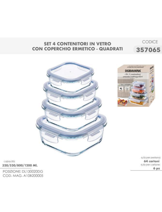 L.VETRO CONTENITORI ERMETICI QUADRATI 4p