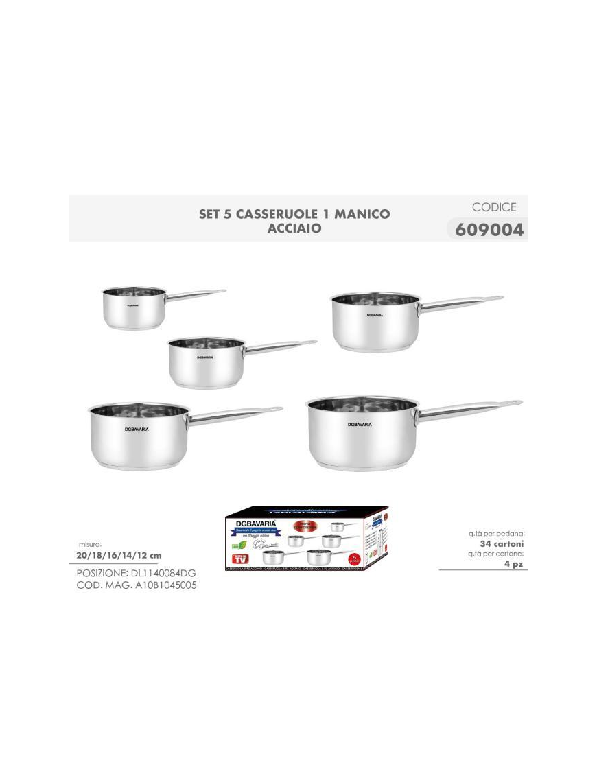 BATTERIA  5pz CASSERUOLE ACCIAIO 1 MANIC