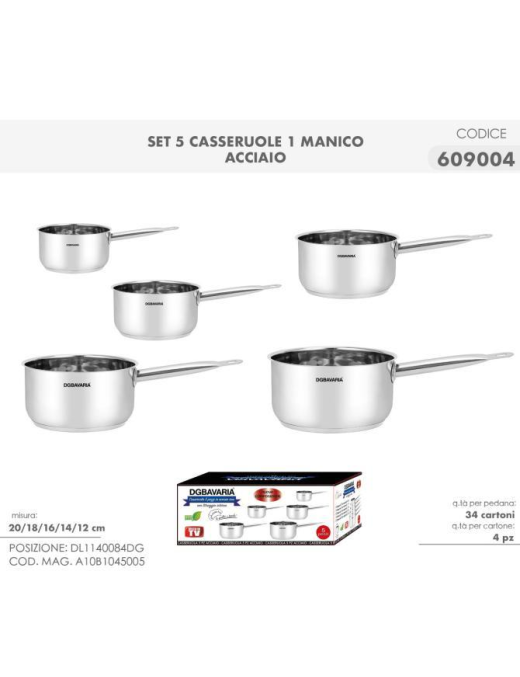 BATTERIA  5pz CASSERUOLE ACCIAIO 1 MANIC