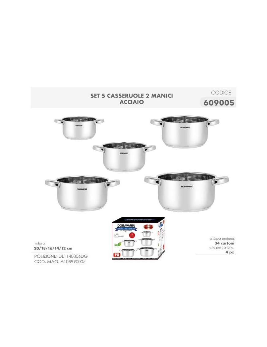 BATTERIA  5pz CASSERUOLE ACCIAIO 2 MANIC