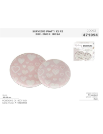 SERV.TAVOLA 12pz DEC. CUORI ROSA