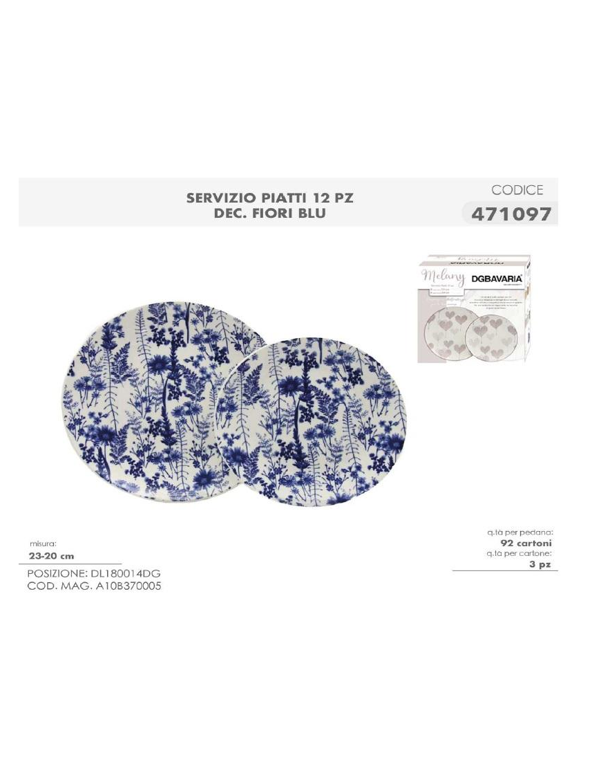 SERV.TAVOLA 12pz DEC. FIORI BLU