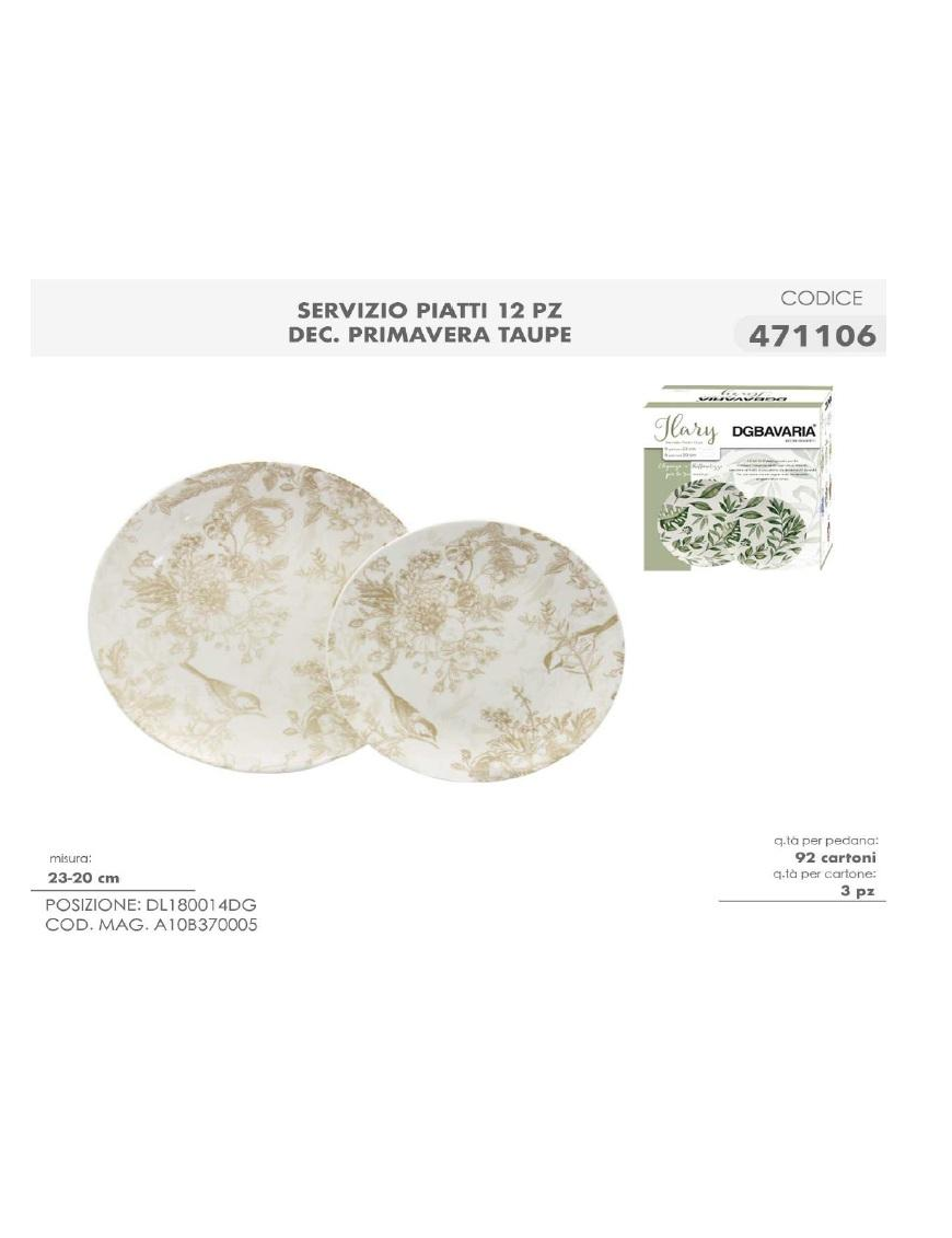 SERV.TAVOLA 12pz DEC. PRIMAVERA TAUPE