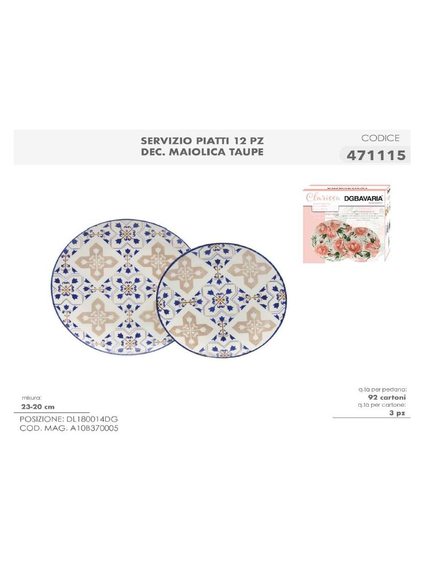 SERV.TAVOLA 12pz DEC. MAIOLICA TAUPE