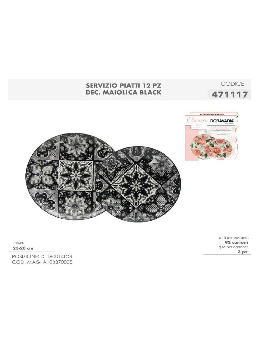 SERV.TAVOLA 12pz DEC. MAIOLICA BLACK