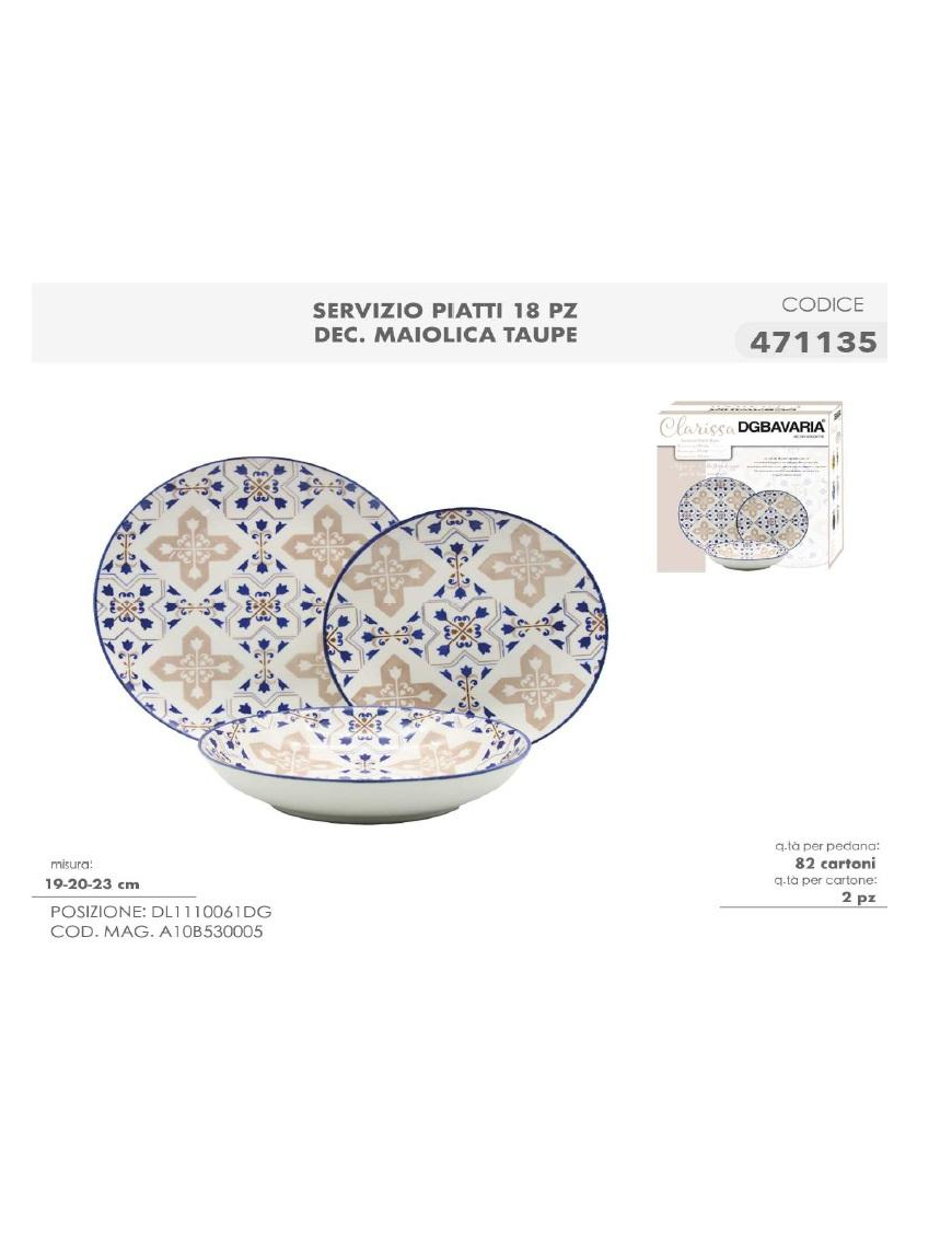SERV.TAVOLA 18pz DEC. MAIOLICA TAUPE