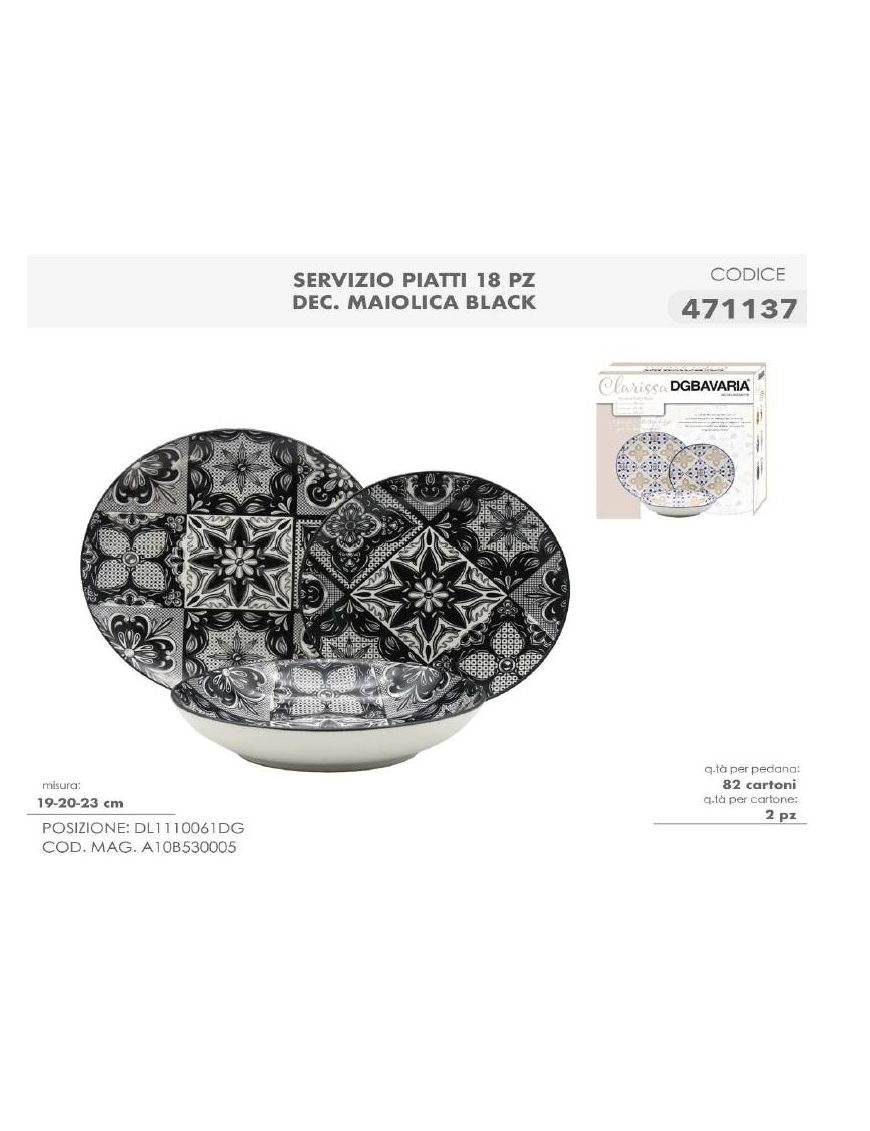 SERV.TAVOLA 18pz DEC. MAIOLICA BLACK