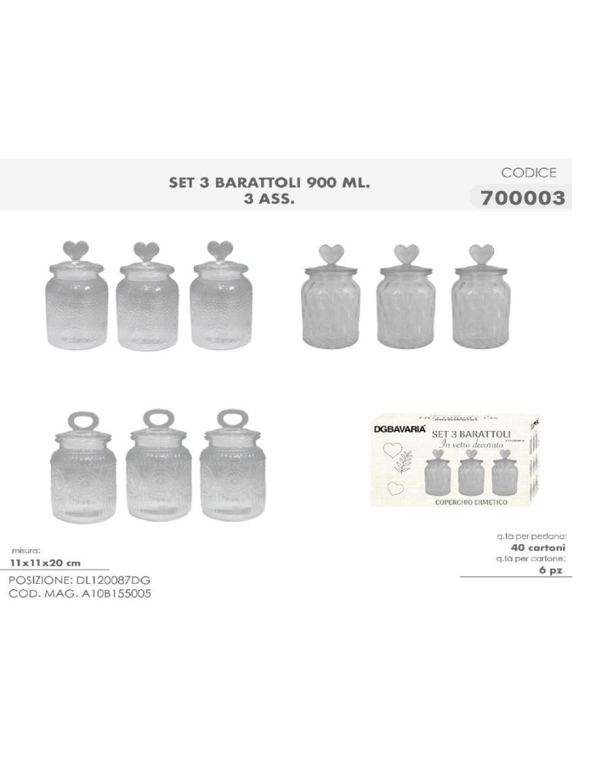 L.VETRO BARATTOLI 3pz COP CERAM 700003