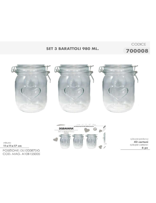 L.VETRO BARATTOLI 3pz ERMETICI 700008