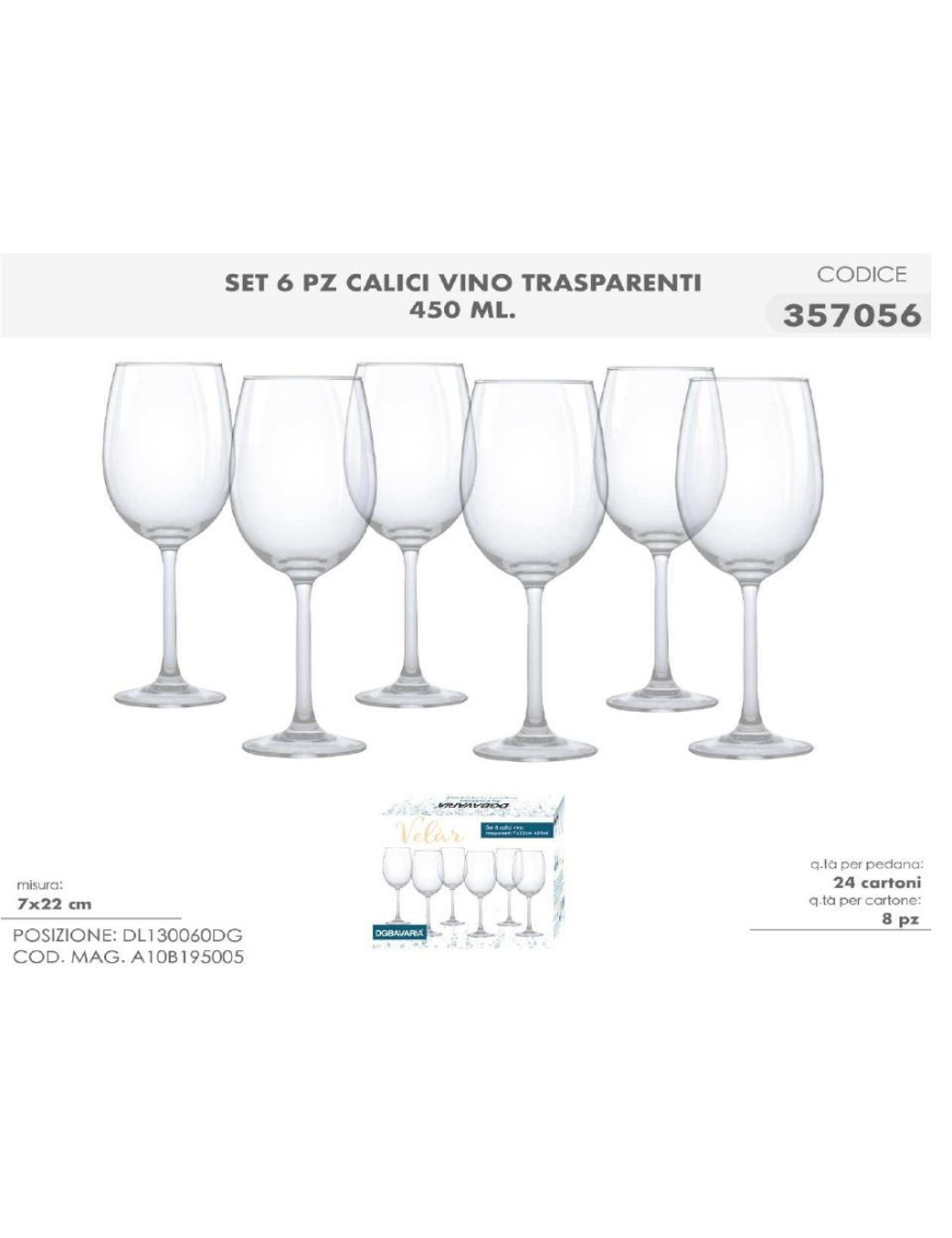 L.VETRO CALICI VINO TRASP 6pz