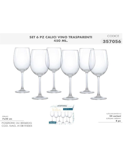 L.VETRO CALICI VINO TRASP 6pz