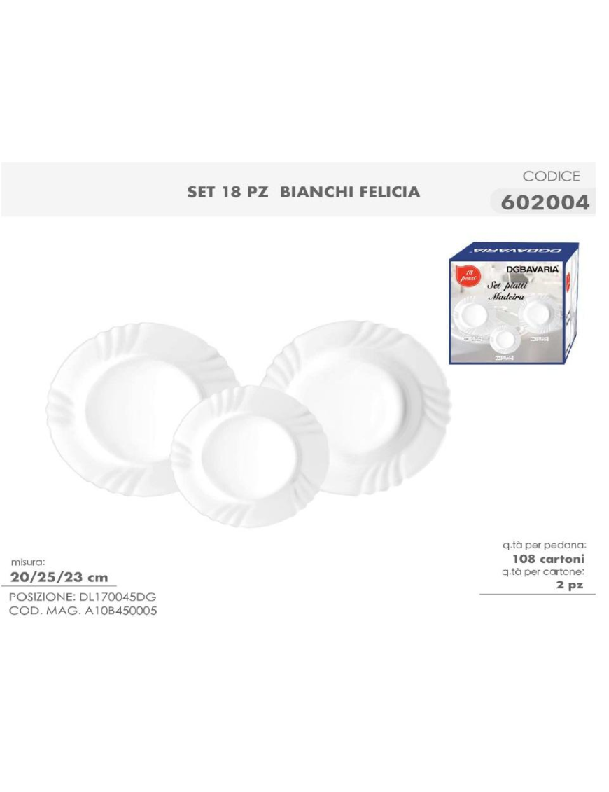 SERV.TAVOLA 18pz MADEIRA VETRO BIANCO