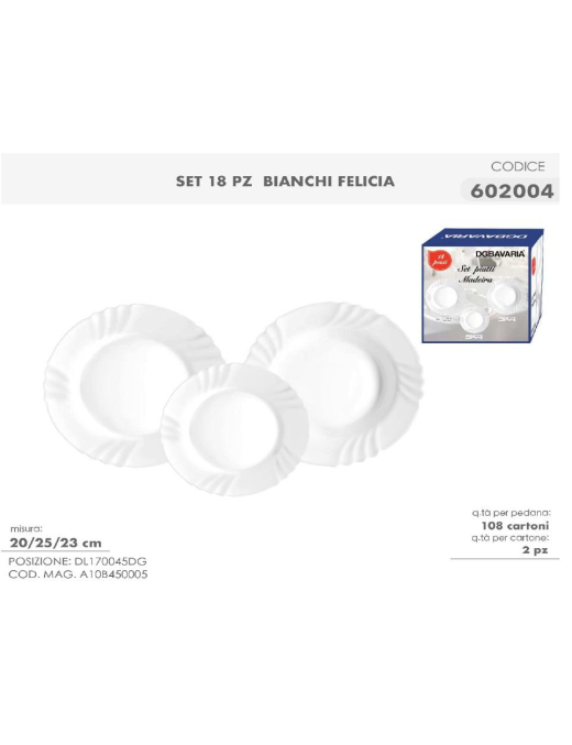 SERV.TAVOLA 18pz MADEIRA VETRO BIANCO