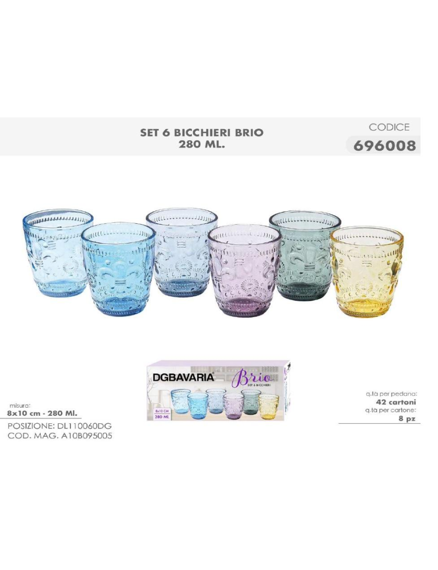 L.VETRO BICCHIERI 280ml 6pz BRIO