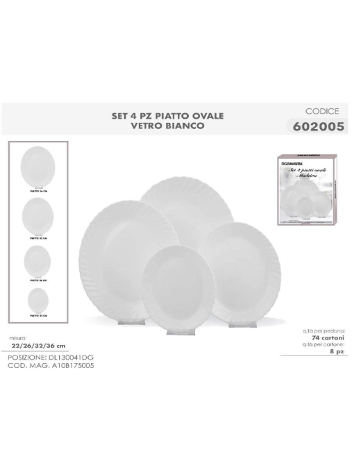L.VETRO BIANCO PIATTI OVALI 4pz 602005