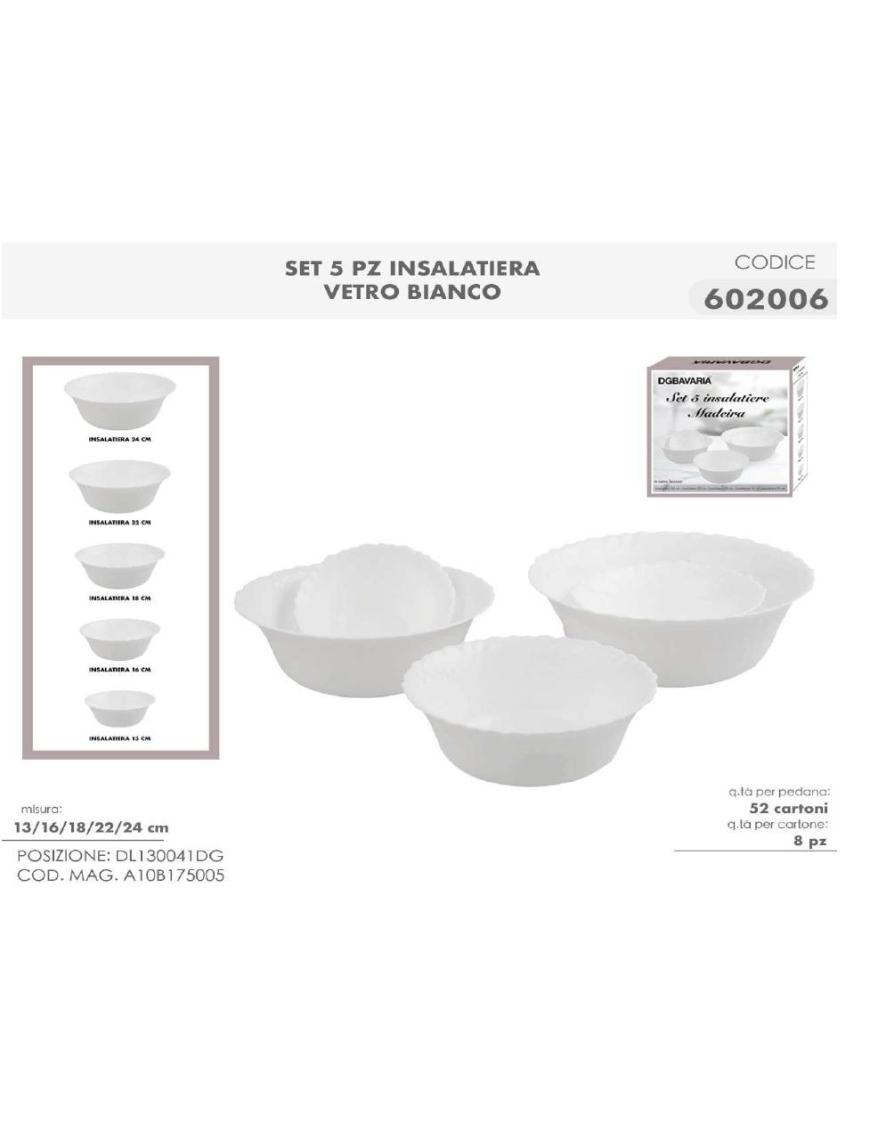 L.VETRO BIANCO INSALATIERE 5pz 602006