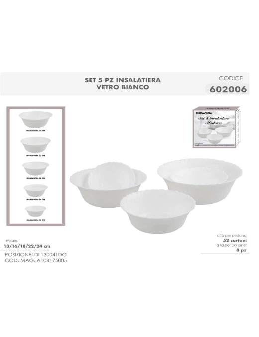 L.VETRO BIANCO INSALATIERE 5pz 602006