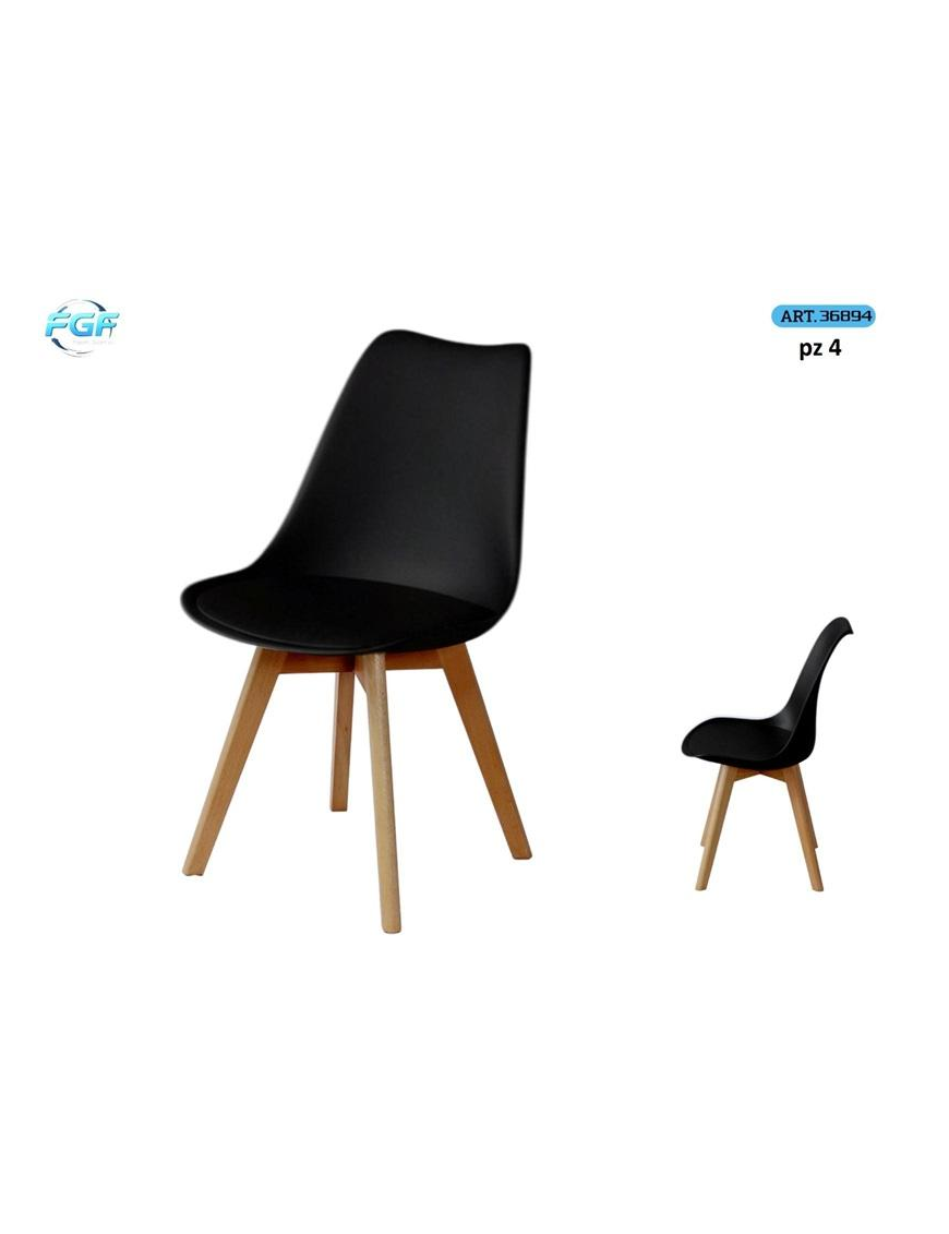 SEDIA LEGNO C/SEDUTA PLAST NERA 4pz