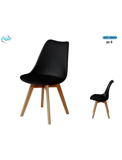 SEDIA LEGNO C/SEDUTA PLAST NERA 4pz