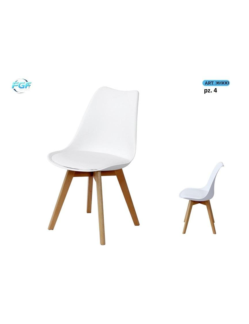 SEDIA LEGNO C/SEDUTA PLAST BIANCA 4pz