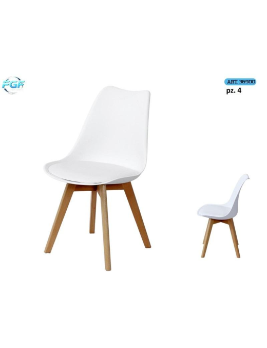 SEDIA LEGNO C/SEDUTA PLAST BIANCA 4pz