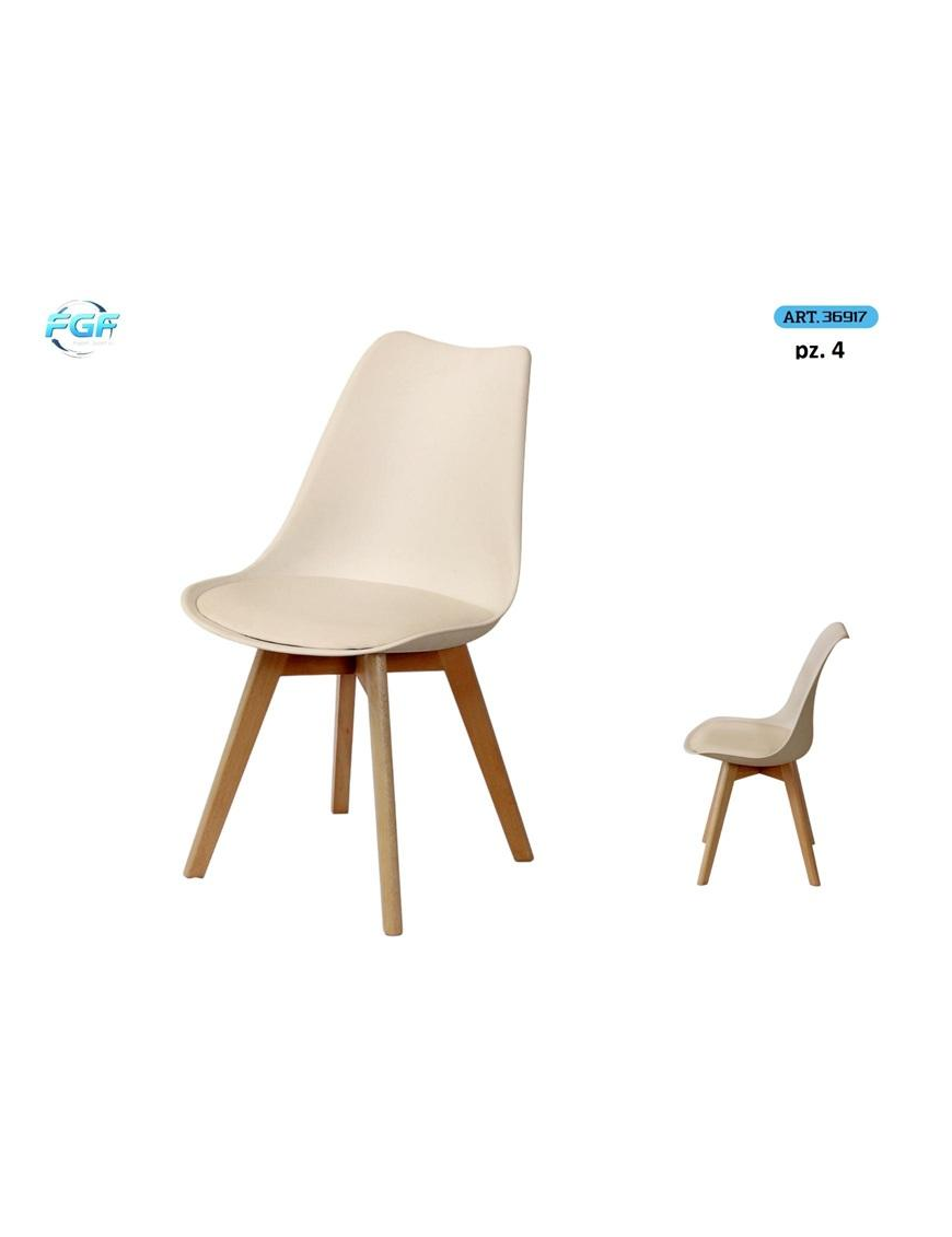 SEDIA LEGNO C/SEDUTA PLAST BEIGE 4pz