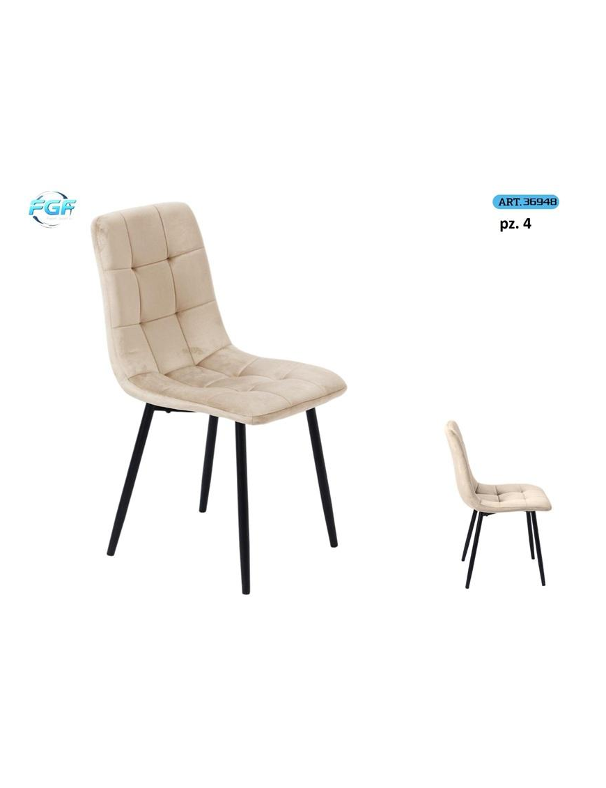 SEDIA METALLO C/SEDUTA VELL BEIGE 4pz