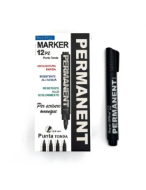 PERMANENT MARKER ROUND TIP BLACK 12pcs