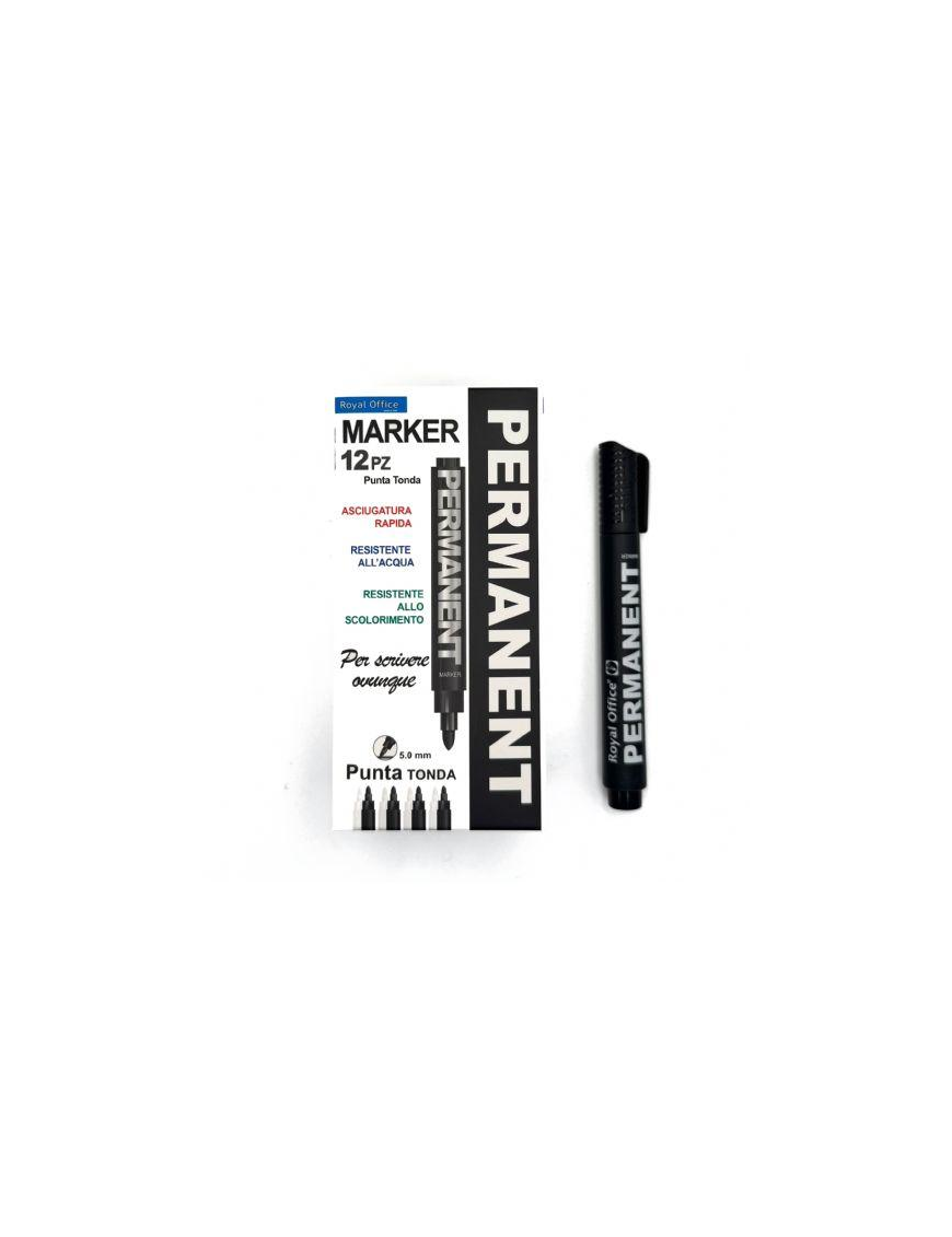 PERMANENT MARKER ROUND TIP BLACK 12pcs