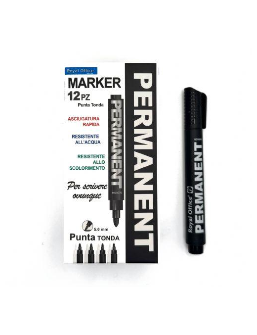 PERMANENT MARKER ROUND TIP BLACK 12pcs