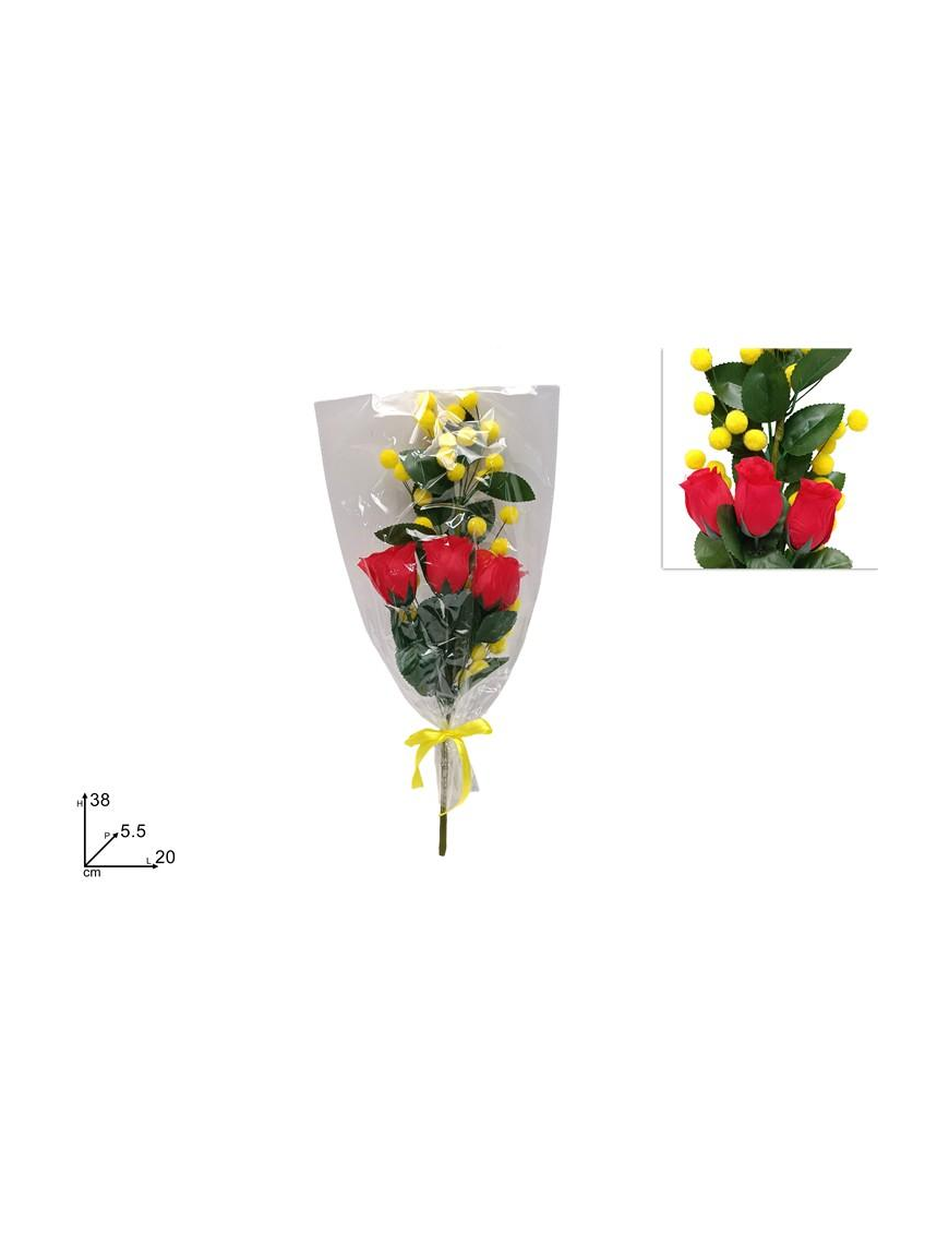 MIMOSA BOUQUET with 3 ROSES