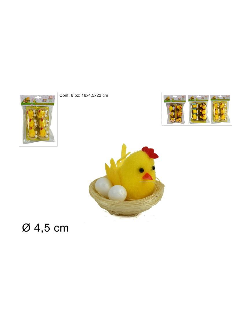 NIDO CON PULCINI E UOVA 4,5 CM 6 PEZZI
