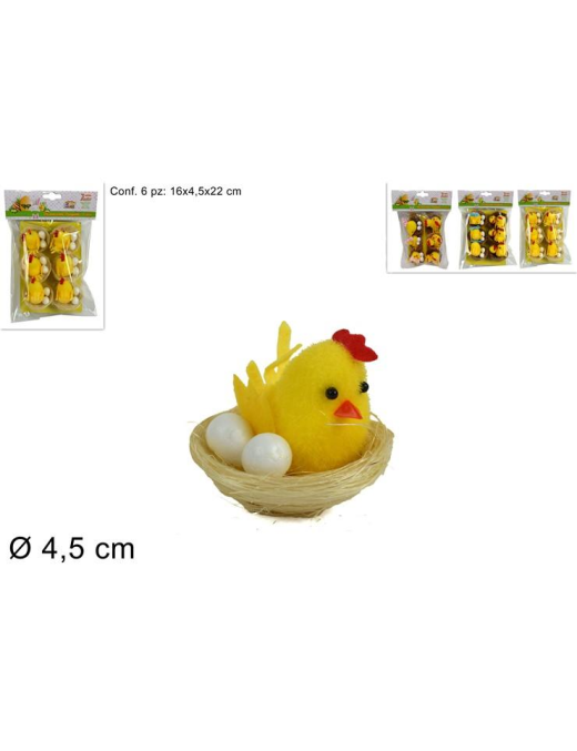 NIDO CON PULCINI E UOVA 4,5 CM 6 PEZZI