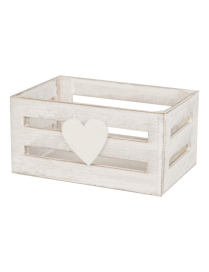 CASSETTA LEGNO CUORE  BIANCO 16x10x8cm
