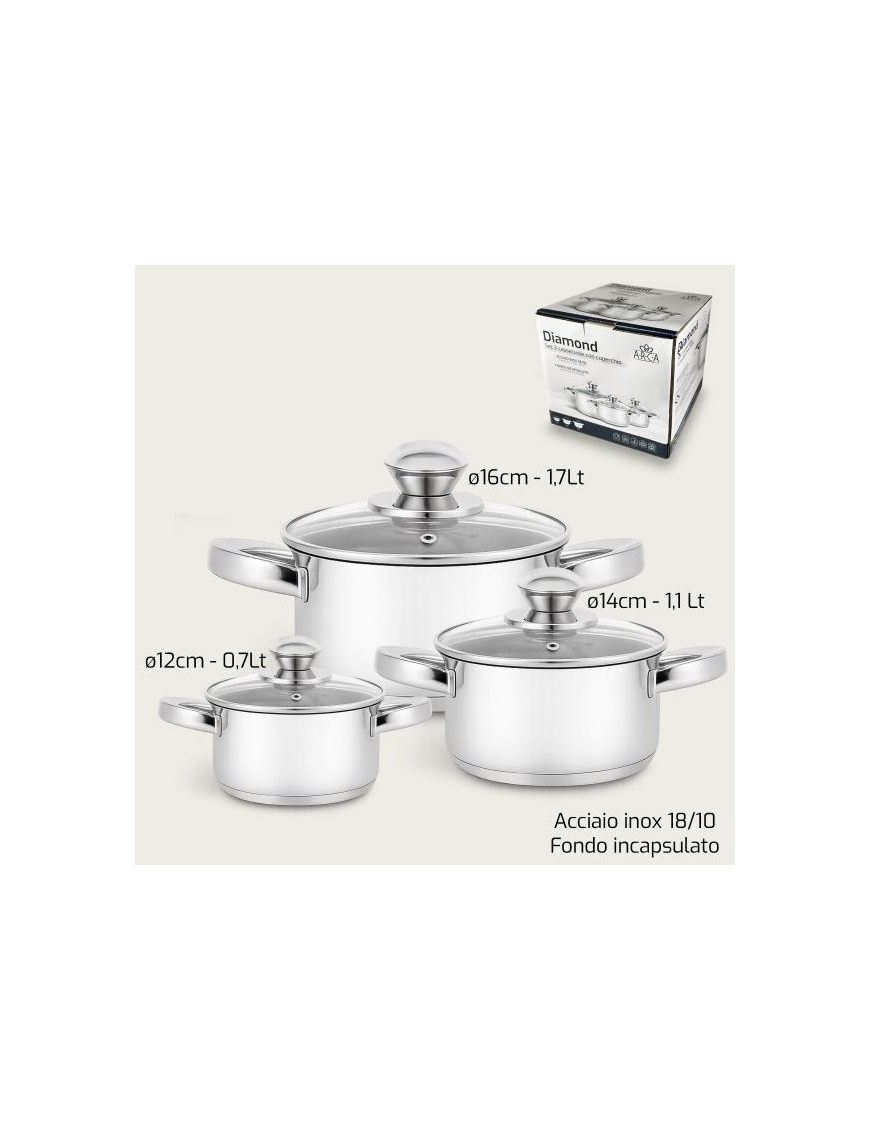 DIAMOND CASSERUOLE 2M 3pz C/COP 1536