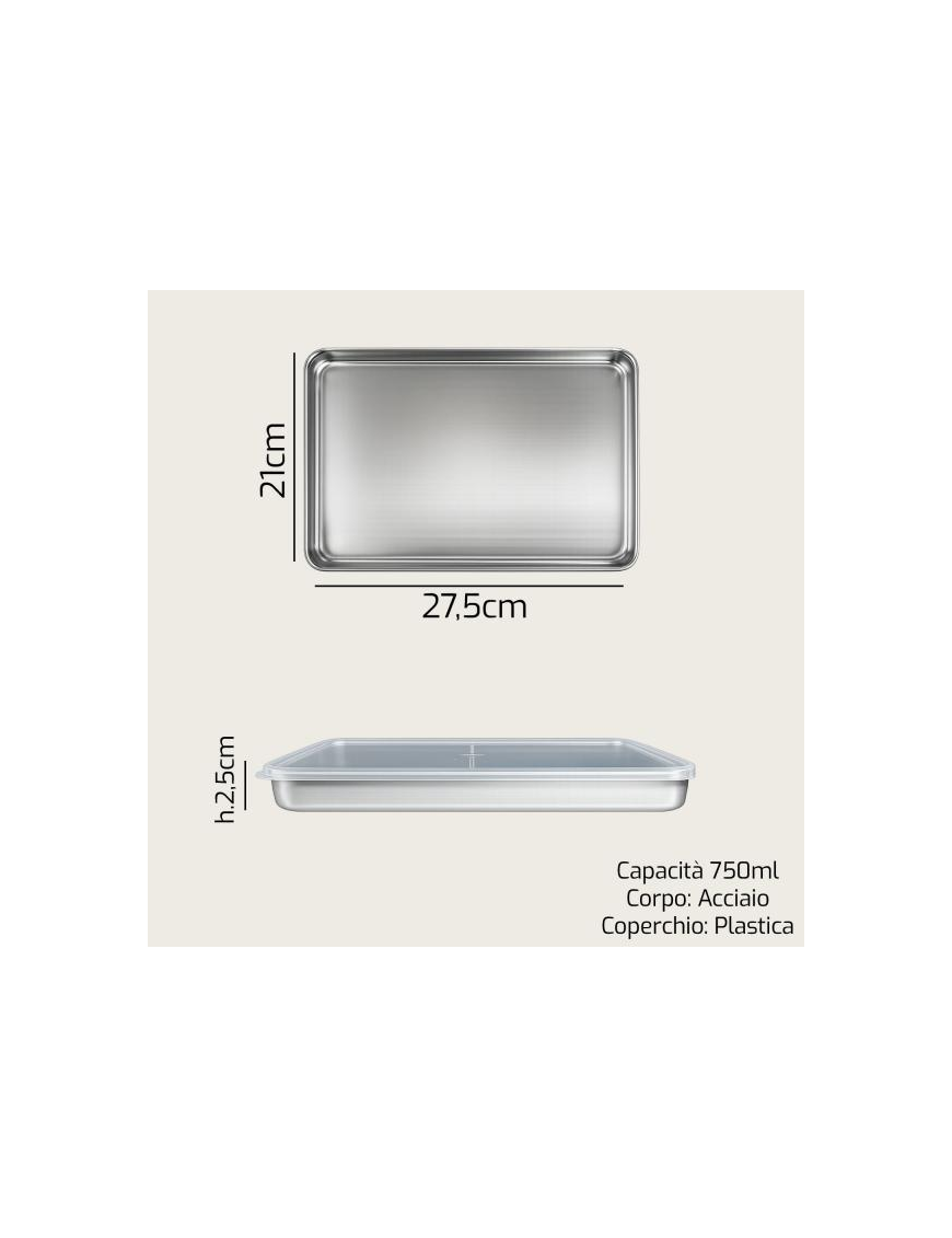 CONTENITORE ACCIAIO 27,5x21x2,5 C/COP