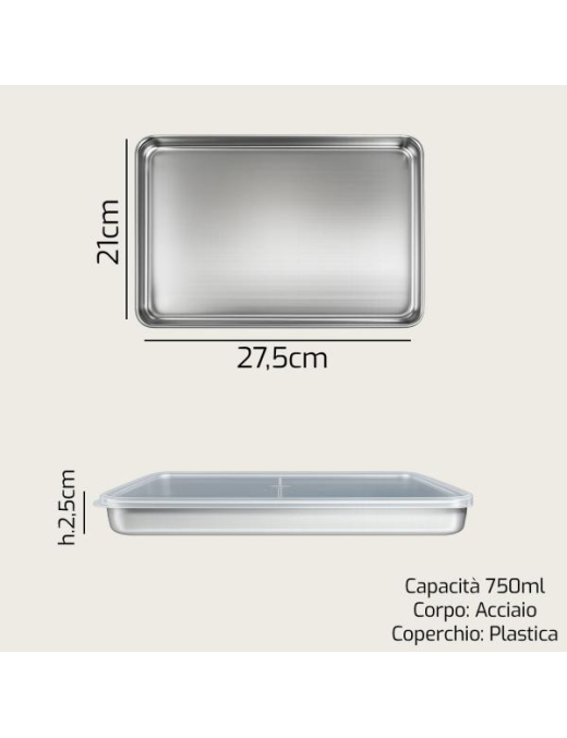 CONTENITORE ACCIAIO 27,5x21x2,5 C/COP