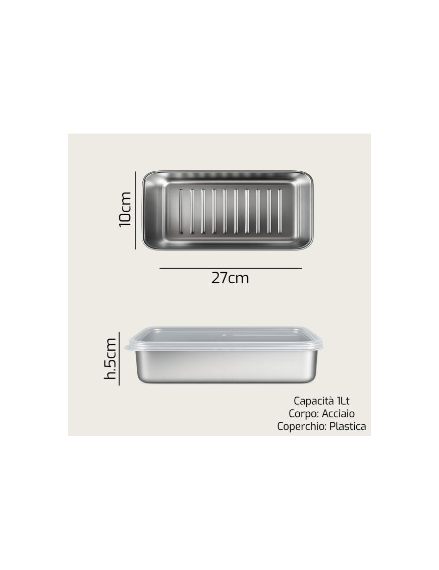CONTENITORE ACCIAIO 27x10x5 C/COP
