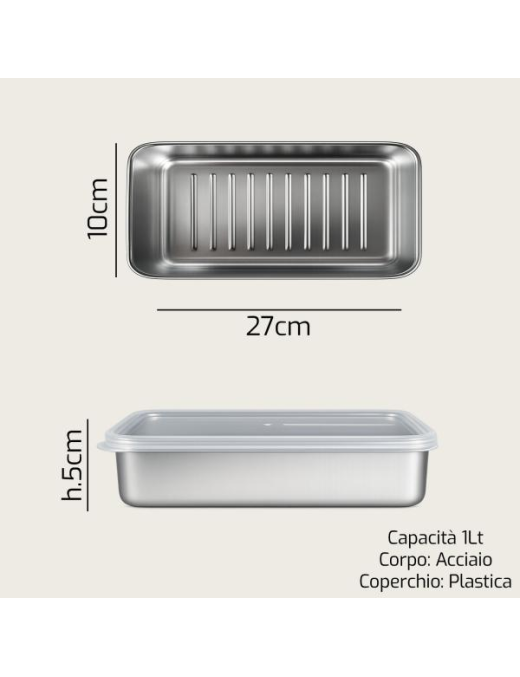 CONTENITORE ACCIAIO 27x10x5 C/COP