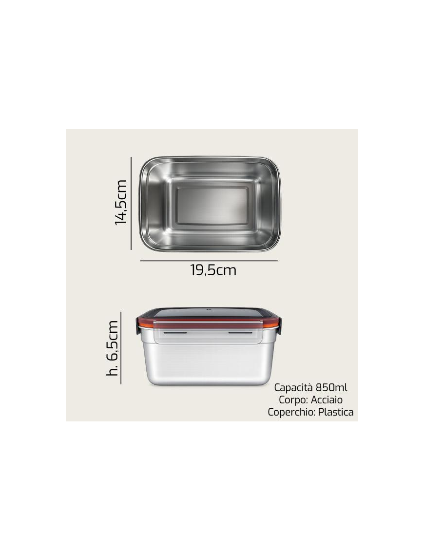 CONTENITORE ACCIAIO 19,5x14,5x6,5 C/COP