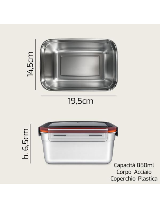 CONTENITORE ACCIAIO 19,5x14,5x6,5 C/COP